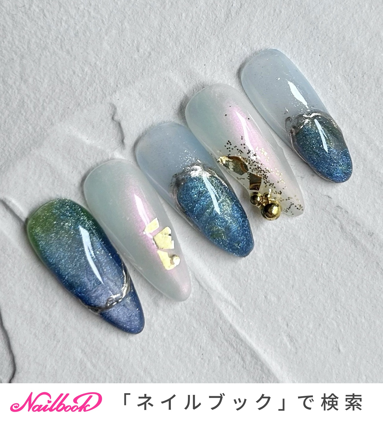 清涼感があり涼しげなデザイン 大人ニュアンスネイル／フリーサイズ