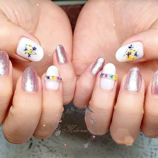 ネイルチップ 量産型 ツイード ワンホン 韓国 水色 リボン #91 ネイル