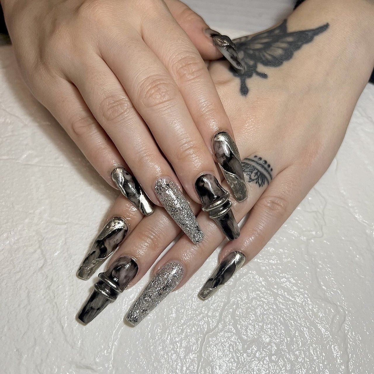 【No.050】ネイルチップ♡ロングネイル♡サブカル♡クリアネイル♡ピアス No.050】ネイルチップ♡ロングネイル♡サブカル♡クリアネイル♡ピアス