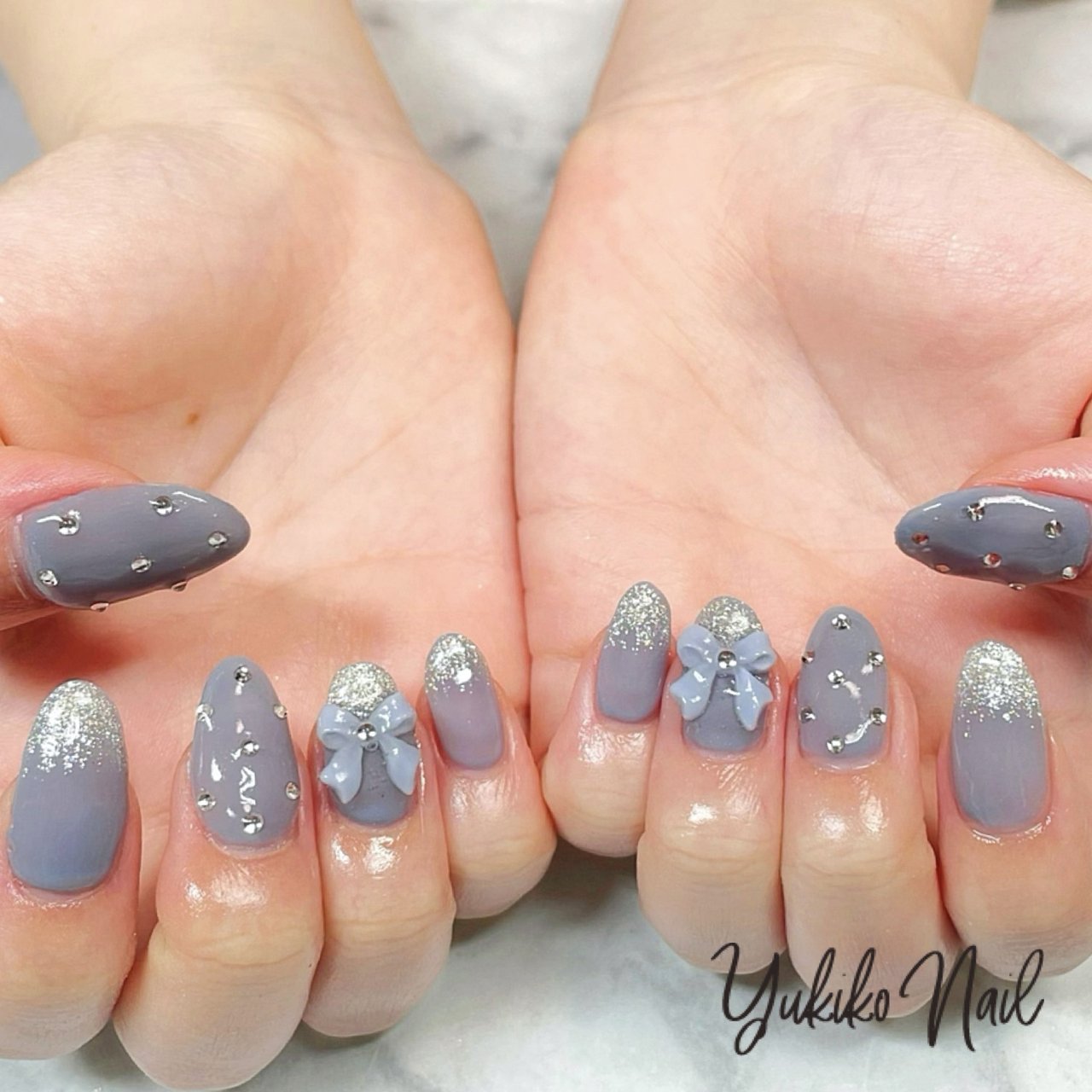 オールシーズン/ハンド/ラメ/リボン/ワンホン - ユキコネイルのネイル