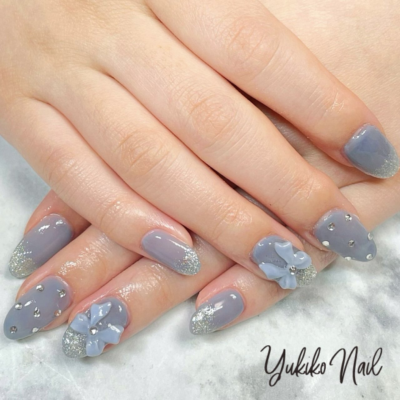 オールシーズン/ハンド/ラメ/リボン/ワンホン - ユキコネイルのネイル