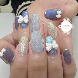 お客様完成品♡ブルーグラデーションネイル　キルティングネイル オーダーネイル お客様完成品♡ブルーグラデーションネイル キルティングネイル