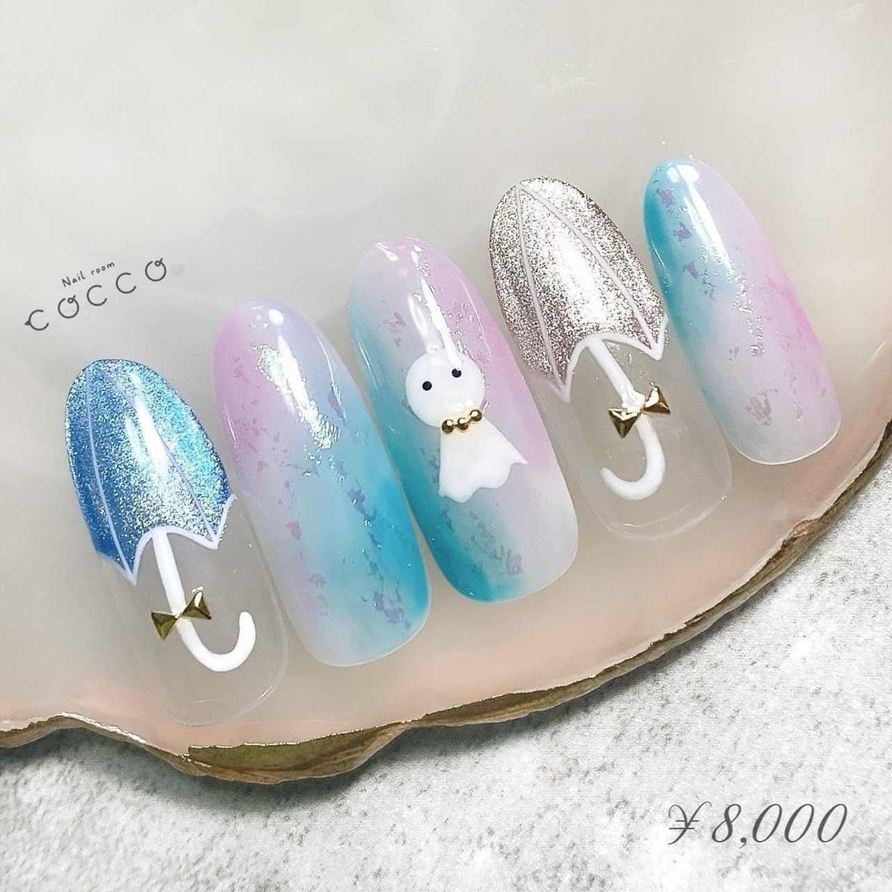 梅雨/ハンド/ピンク/水色/ジェルネイル - nail_room_coccoの