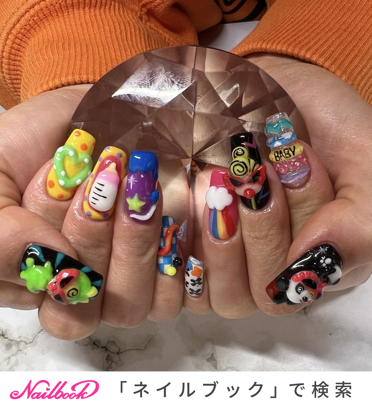ハンド/痛ネイル/3D/ミディアム/カラフル - 𝒞𝒽𝒾𝓃𝒶のネイル