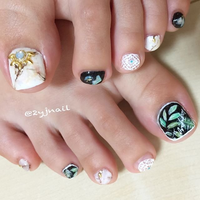 フット シェル エスニック 大理石 ボタニカル Yuka Nailのネイルデザイン No 2398200 ネイルブック