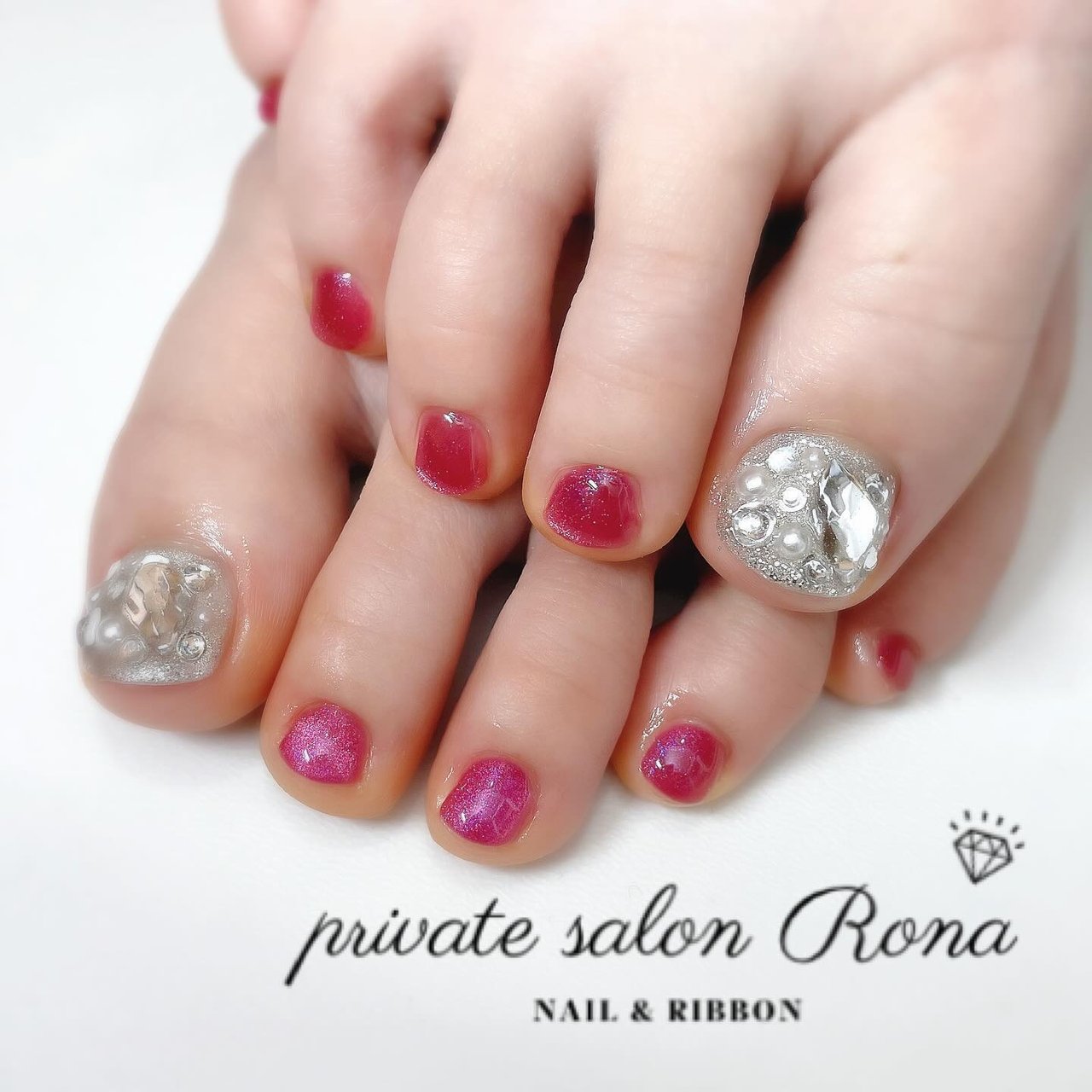 夏/フット/マグネット/キラキラ/ピンク - Iyoのネイルデザイン[No