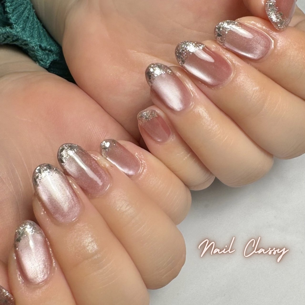 フレンチ/マグネット/キラキラ/ピンク/シルバー - Nail Classyのネイル