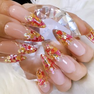 フレンチ/押し花/イエローのネイルデザイン｜ネイルブック 