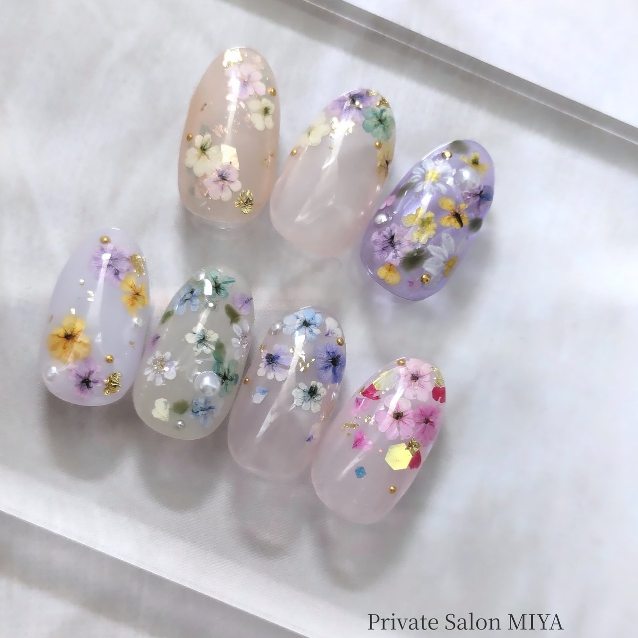 春/夏/梅雨/押し花/シアー - Private Salon MIYAのネイルデザイン[No