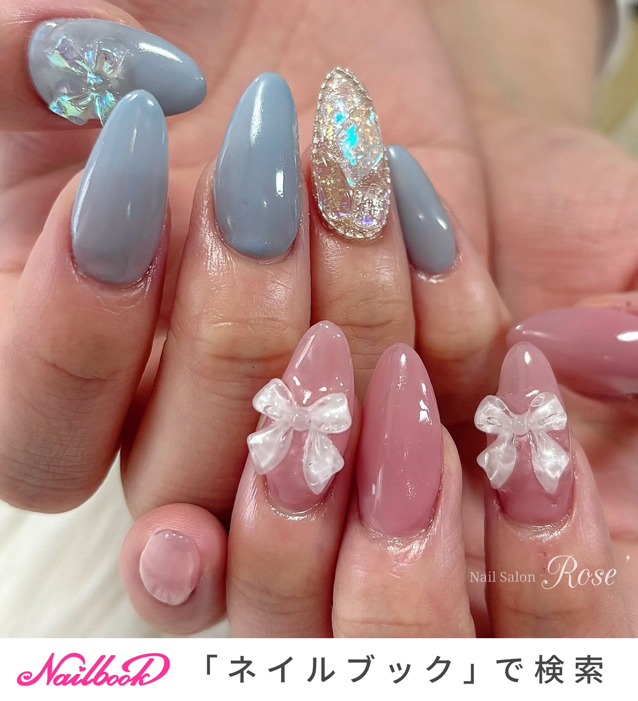 【現品】リボンネイル　ぷっくりネイル　オーロラネイル　ニュアンスネイル　ピンク ぷっくりリボン🎀 ・ ・ #リボンネイル#手描きネイル#ぷっくり