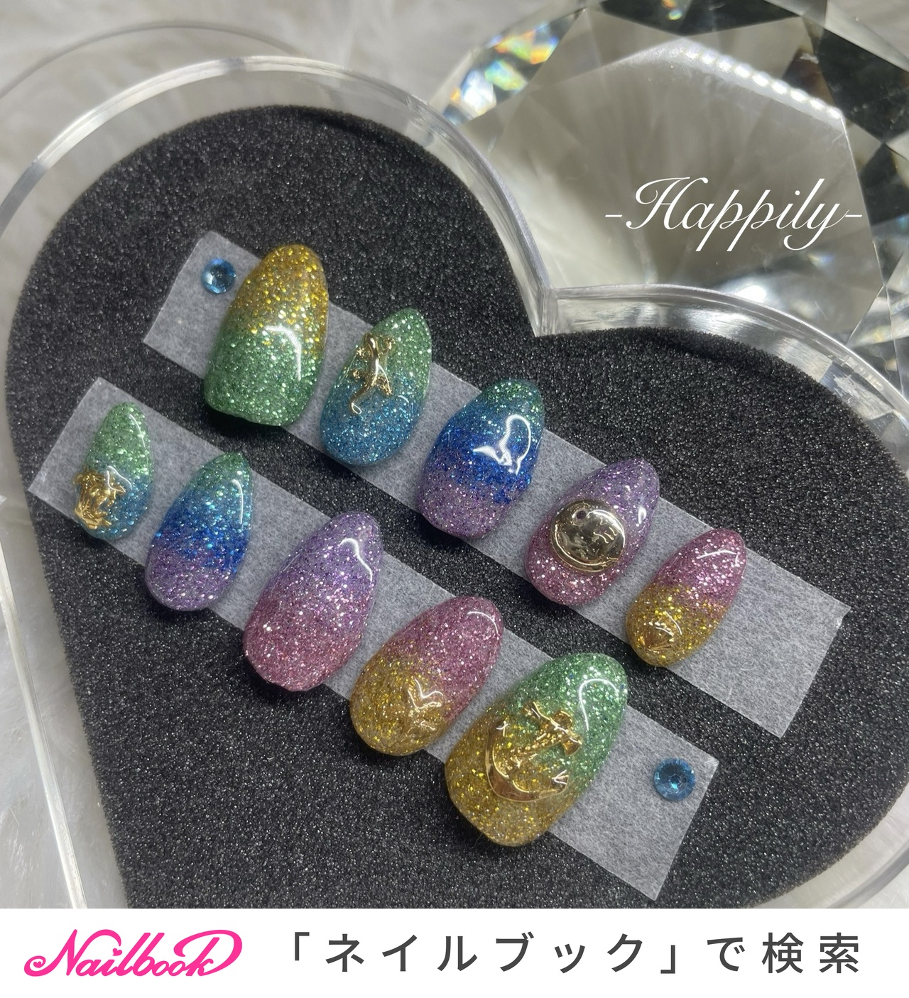 ネイルチップオーダー　ミント様 押し花とパールでドット柄風ネイル- ネイルチップ専門店ミチネイル