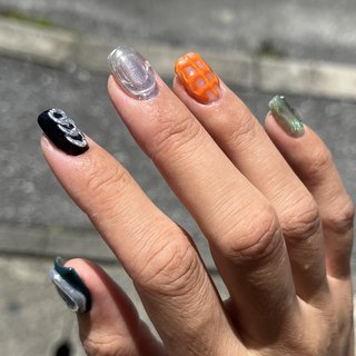 #個性派ネイル #個性的 #夏の個性派ネイル #ごちゃまぜ #ゴテゴテネイル #ちゅるんネイル #3d #夏ネイル #サマーネイル #セルフネイル #沖縄ネイル #ニュアンスネイル #ネイリストの卵 #ネイル好き #スクエアネイル #ネイルモデル #ネイルチップ作成 #summernails #Summer #selfnail #okinawanails #ハンド #チェック #チェーン #マグネット #アイシング #個性派 #ミディアム #スクエアオフ #オレンジ #グリーン #ブラック #ジェルネイル #セルフネイル #第6回 KISS NEW YORK ネイルデザインコンテスト #mii0069 #ネイルブック