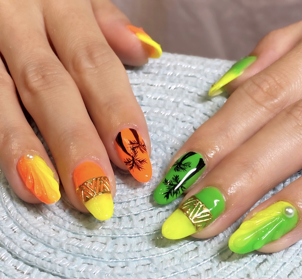 ロング/オレンジ/イエロー/グリーン - ネイルサロンBerryのネイル
