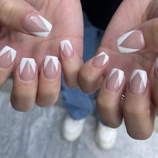 #フレンチネイル　#さんかくフレンチ　#スクエアネイル　#モードネイル　#ベージュネイル　#ホワイトネイル　#オフィス #名古屋市ネイル #名古屋市北区ネイル #copper #夏 #冬 #オールシーズン #オフィス #ハンド #フレンチ #変形フレンチ #ブロック #ショート #スクエア #ホワイト #ベージュ #ピンク #ジェルネイル #nailsalon_copper #ネイルブック