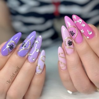 おすすめ順｜パープル(紫)/イニシャルのネイルデザイン｜ネイルブック 