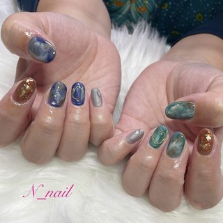 マーブル/ワイヤー/グリーンのネイルデザイン｜ネイルブック 