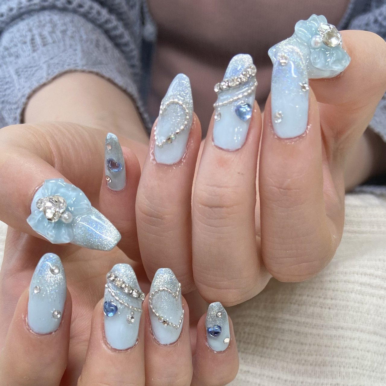 ハンド/マグネット/韓国/水色 - いっこのネイルデザイン[No.8831083