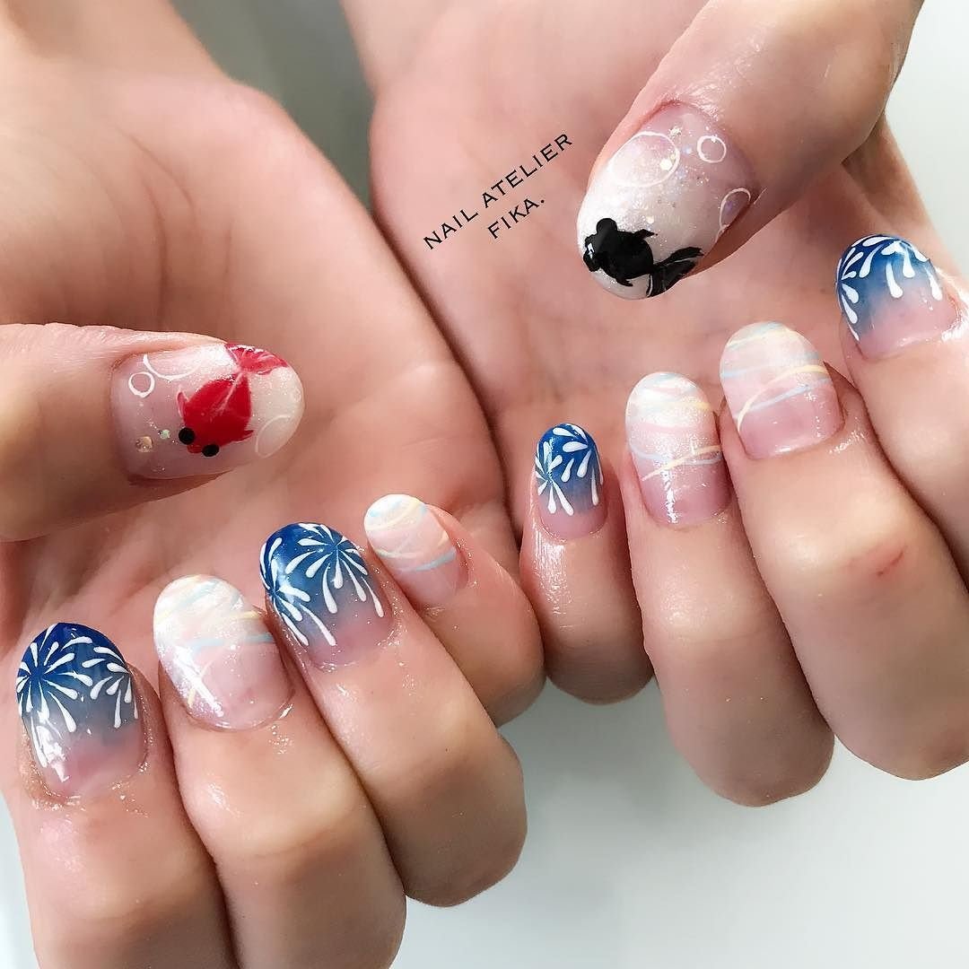 夏 海 リゾート 浴衣 グラデーション Fika Nailartのネイルデザイン No ネイルブック