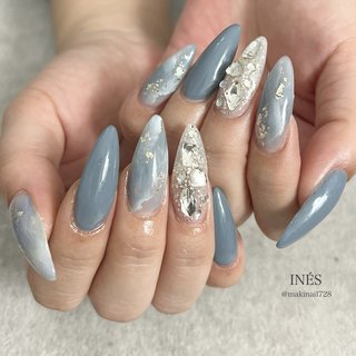 #ブルー#くすみカラー #くすみブルー #うめつくしネイル #ニュアンスネイル #マーブル #天然石ネイル #天然石#水色#水色ネイル #夏#夏ネイル #夏ネイル2024 #オーロラネイル#ちゅるんネイル#ちゅるん#韓国#ブライダル #ブライダルネイル#御前崎市ネイル#静岡ネイルサロン #山梨県 #山梨ネイルサロン #夏 #梅雨 #海 #リゾート #ビジュー #ニュアンス #マーブル #シアー #天然石 #水色 #シルバー #スモーキー #【 salon de INÉS 】MAKI #ネイルブック