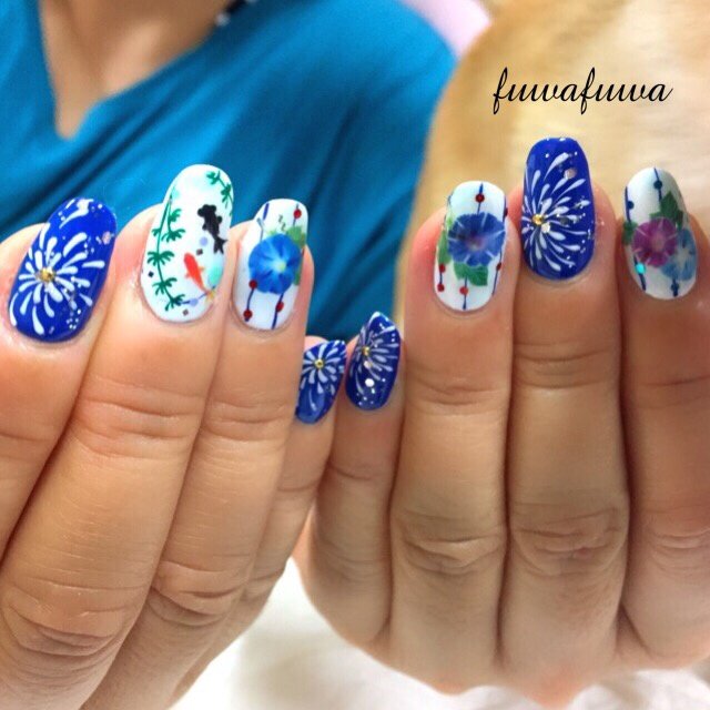 夏 海 浴衣 ハンド ミディアム Fuwafuwa Takakoのネイルデザイン No ネイルブック