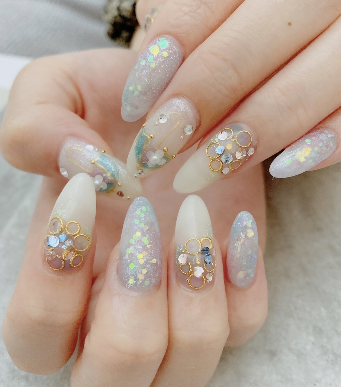 夏/梅雨/ハンド/キラキラ/ホワイト - nailsalon Cdotのネイル