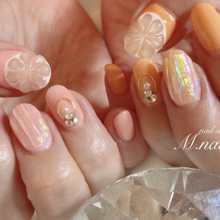 ネイルチップオーダー フルーツネイル ピンクグレープフルーツ