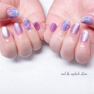 オーダーネイルチップNo.44 淡色紫 たらし込み 紫陽花