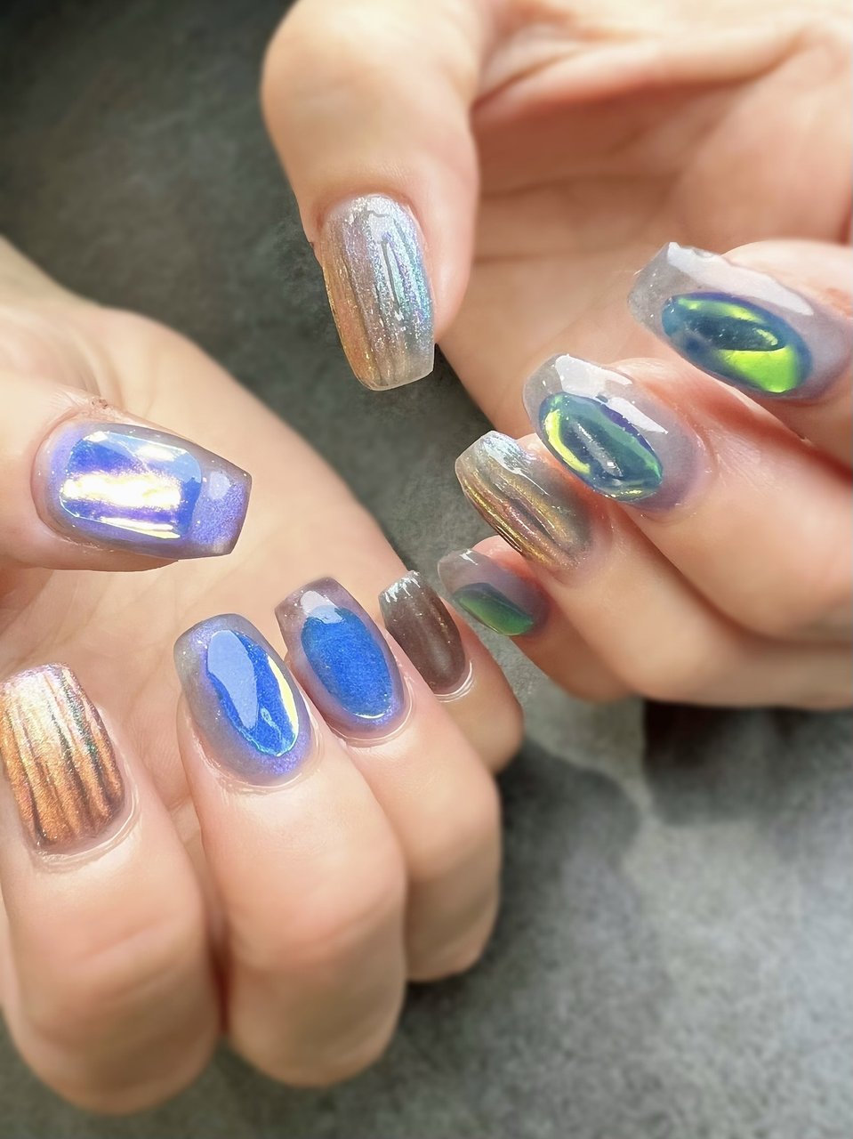 オーダーネイルチップ キラキラマグネット バカラ風 涼しげデザイン 夏/ハンド/マグネット/オーロラ/キラキラ - Nail salon ohana keikoの