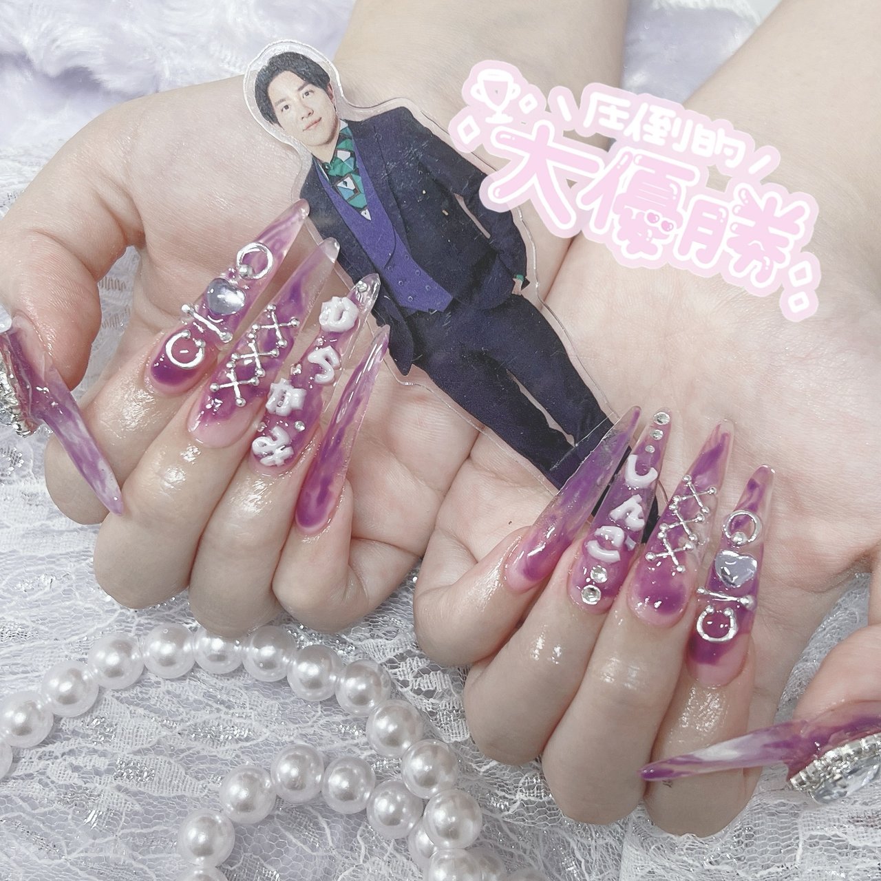 推し活/ハンド/スーパーロング/クリア/パープル - ▷◁*.゜𝐍𝐚𝐡𝐨