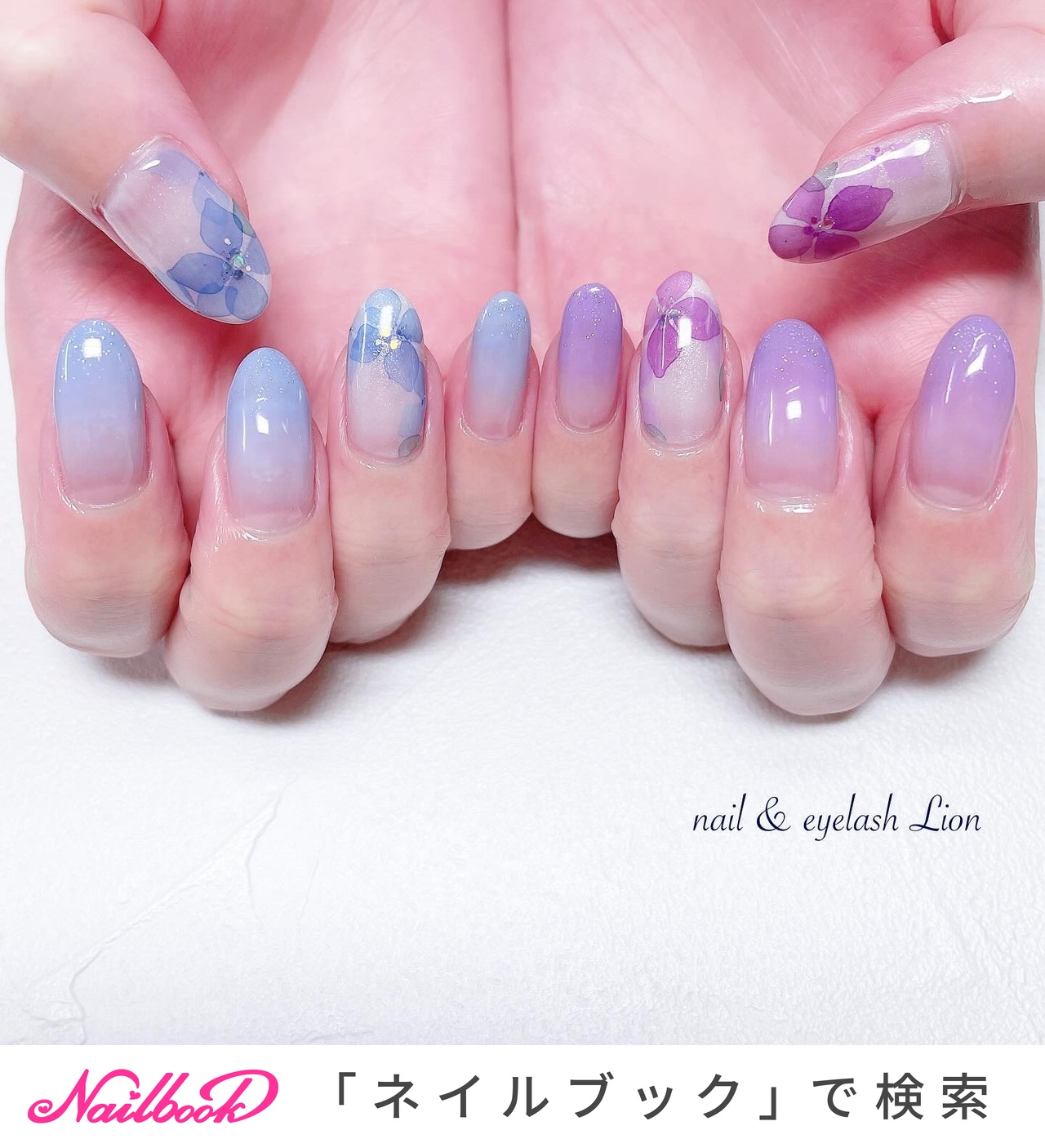 梅雨/ハンド/グラデーション/フラワー/たらしこみ - lionnail_yoshino