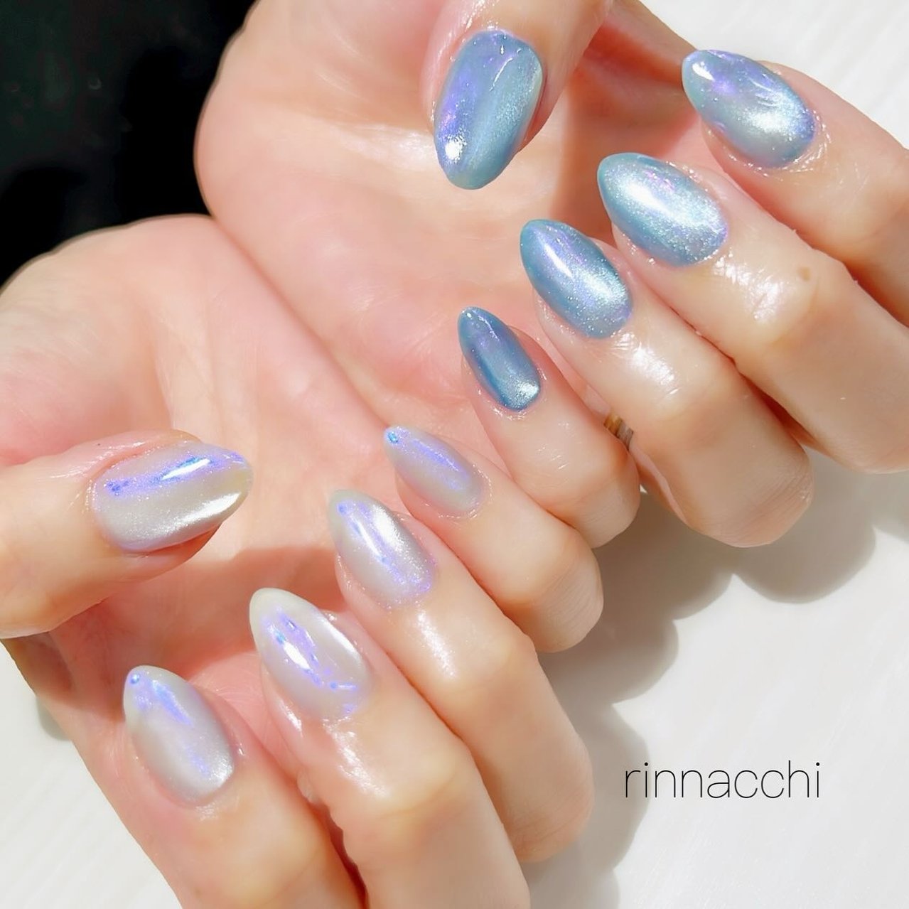 夏/ワンカラー/マグネット/オーロラ/ブルー - rinnacchiのネイル 