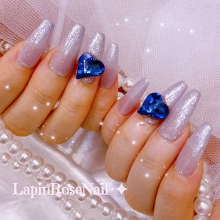 ライトブルー リボン ベルト 地雷系 ジェルネイルチップ ミディアム