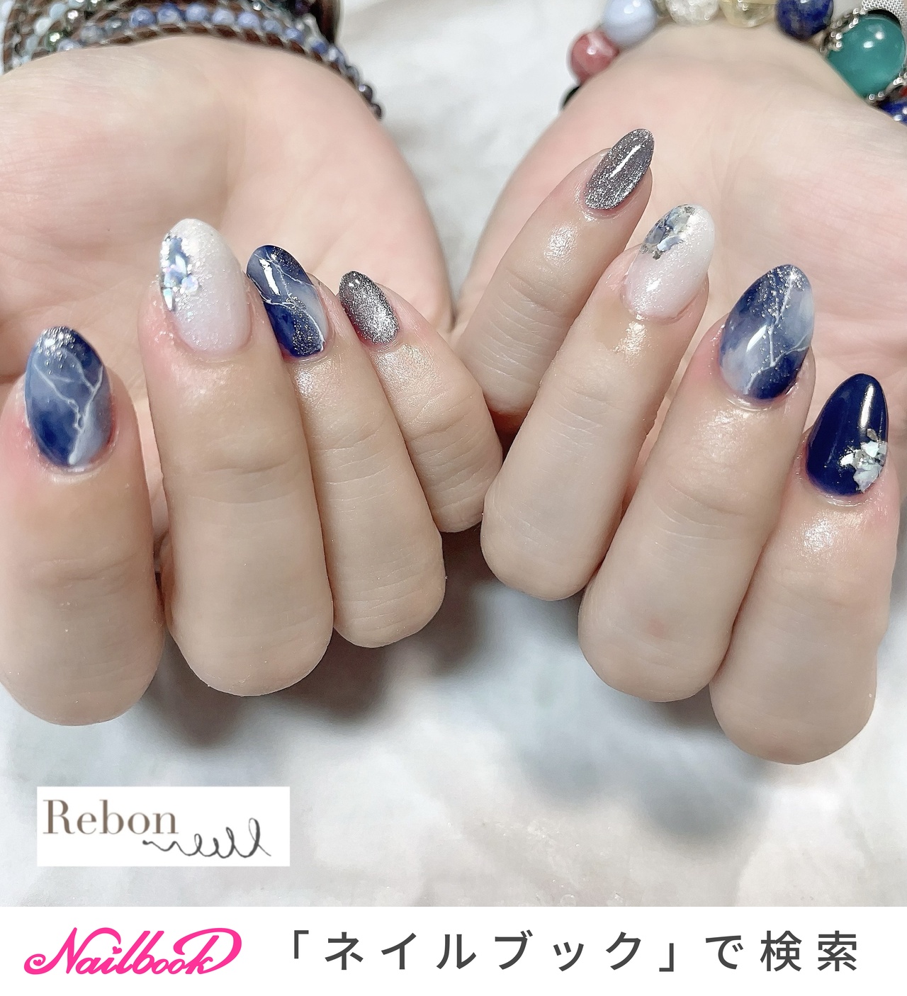 夏/ハンド/シェル/大理石/マグネット - rebon_beautyのネイルデザイン[No.8864009]｜ネイルブック