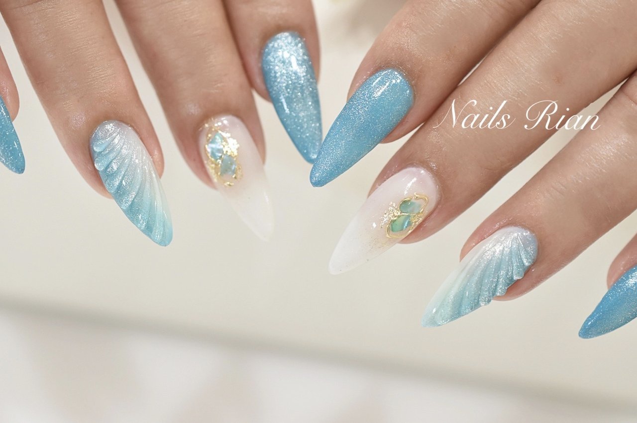 夏/海/ハンド/シェル/マーメイド - nails_rian0716のネイルデザイン[No