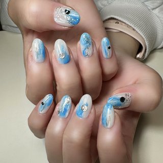 #paragel#gelnails#Japanesnails#nailart#nailsalon#nails#nailstagram#notd#네일#네일살롱#젤네일#네일디자인#handdrawing #handpainted#ジェルネイル#ネイルデザイン#美甲片#美甲師#美甲#会津ネイル#手描きネイル#手描きアート#art#ongles#nagel#unghia#パラジェル#ルビケイト#ネイルサロン#ネイル#シンプルネイル#オフィスネイル#グラデーション#ミラーネイル#ワンカラーネイル#swarovski#塗りかけネイル#夏ネイル #夏 #梅雨 #海 #浴衣 #ハンド #グラデーション #タイダイ #マーブル #ロング #ラウンド #ホワイト #水色 #シルバー #ジェルネイル #お客様 #misaki #ネイルブック