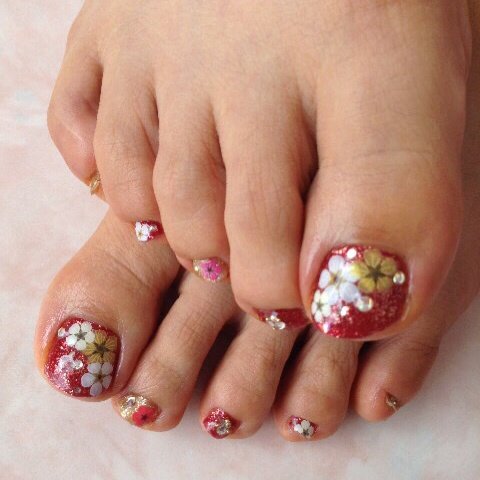 オールシーズン オフィス 女子会 フット 押し花 Nailsalonroseのネイルデザイン No ネイルブック