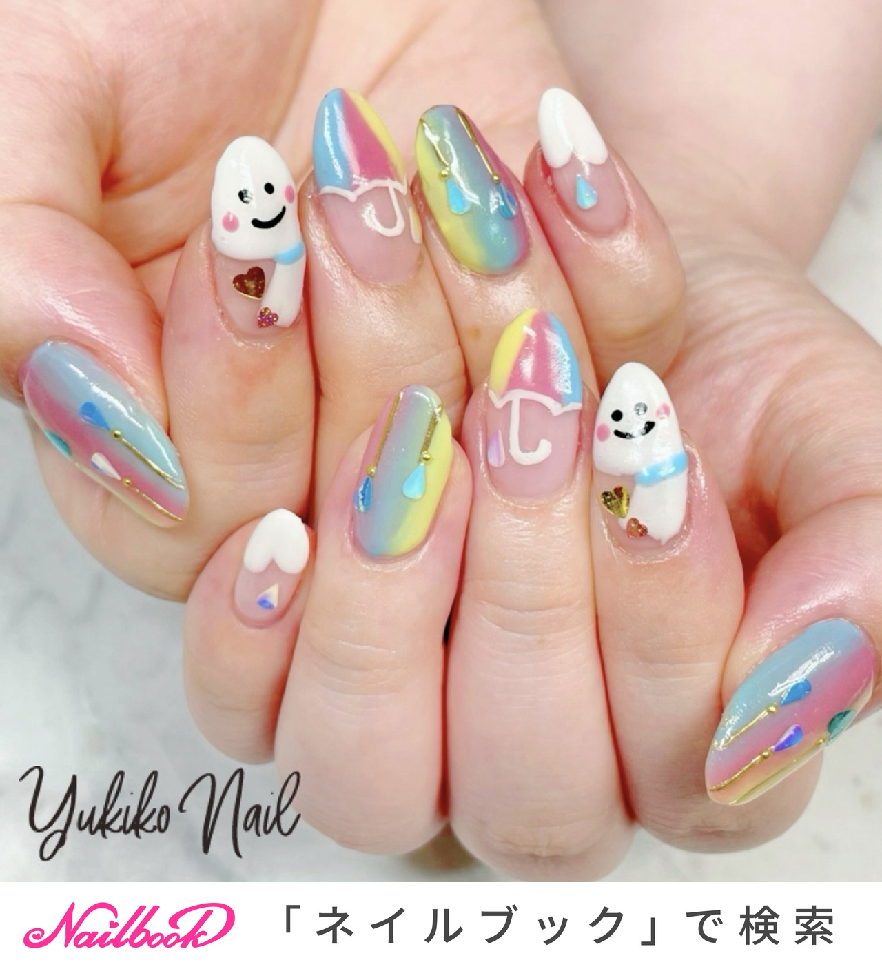 梅雨/七夕/ハンド/変形フレンチ/ストライプ - ユキコネイルのネイル