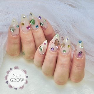 ネイルチップ 宝石ネイル ビジューネイル 夏ネイル 宝石箱ネイル