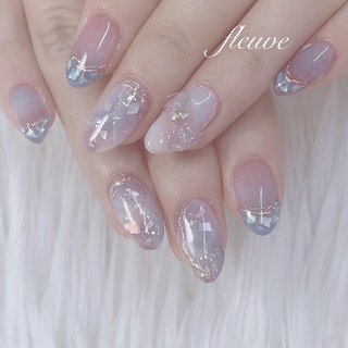 くすみブルーニュアンスネイル ラメ シェル 夏 ちゅるん 大理石 モヤモヤ 7475a3abd91b34110bbc809fdb086f