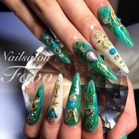 夏 エスニック スーパーロングのネイルデザイン ネイルブック