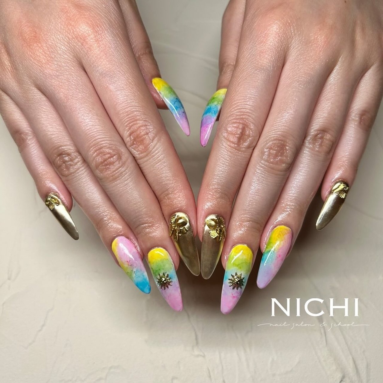 夏/ハンド/ミラー/インクネイル/ロング - NICHI nail salon & schoolの