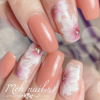 フラワー/#コーラルピンクネイルのネイルデザイン｜ネイルブック 