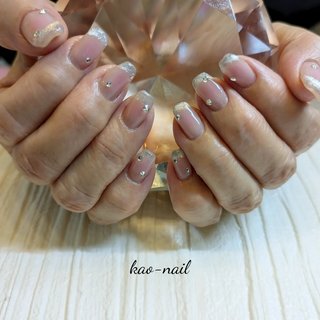 ★Instagram→kao_nail_ 
 #チークネイル #マグネットジェルフレンチ #ビジューネイル #夏 #梅雨 #オフィス #女子会 #ハンド #変形フレンチ #ビジュー #チーク #マグネット #ミディアム #スクエア #ベージュ #ピンク #シルバー #ジェルネイル #お客様 #kao-nail #ネイルブック
