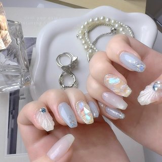 即納 標準サイズ現品ネイルチップ マーメイドネイル ホワイト