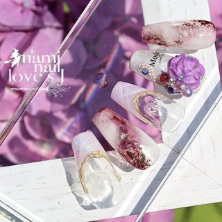 ☆A-486☆ネイルチップ 見なさ シルバードレープの3Dフラワーネイル 