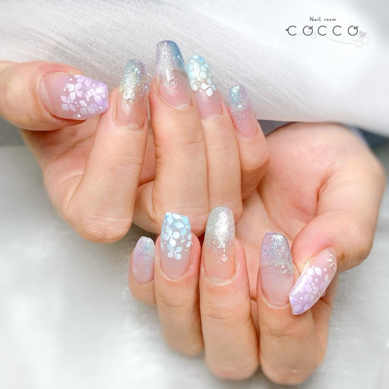 梅雨/ハンド/ラメ/フラワー/ぷっくり - nail_room_coccoのネイル