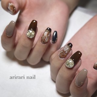  #オールシーズン #ハンド #ニュアンス #ブロック #個性派 #ロング #スクエア #ホワイト #ネイビー #ブラウン #ジェルネイル #お客様 #arirari nail #ネイルブック