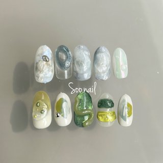 #お客様ネイル#大人ネイル#シンプルネイル#ニュアンスネイル#春ネイル #仙台ネイルサロン#本町ネイルサロン#Soo.nail#定額ネイル #定額トレンド#7月定額デザイン#ネイルサンプル#マグネット#サマーネイル #7月 #夏 #オールシーズン #ハンド #ニュアンス #マグネット #ぷっくり #個性派 #オーバル #イエロー #グリーン #水色 #ジェルネイル #ネイルチップ #soo.naii #ネイルブック