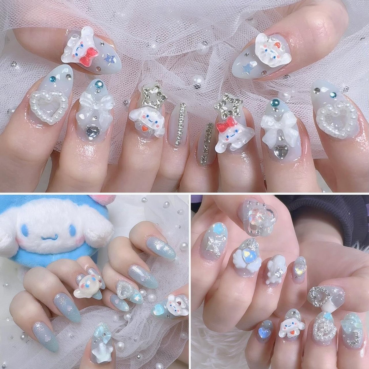 No.335 ネイルチップ グレー シェル オーロラ キラキラ マグネット