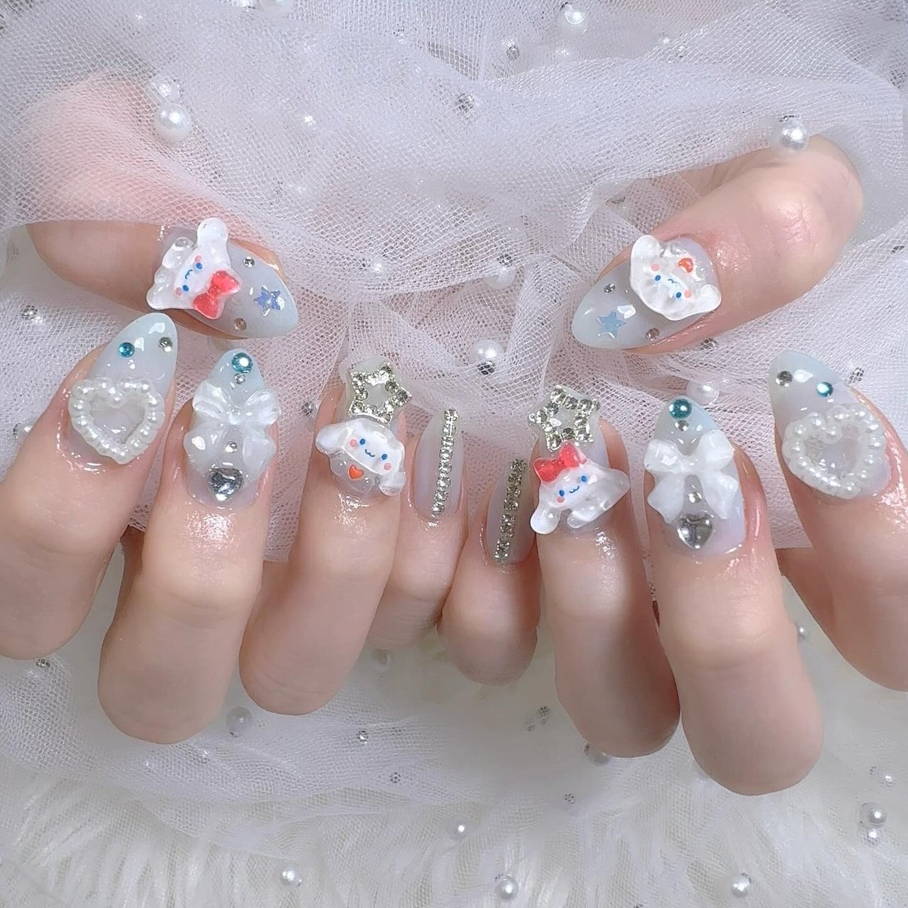 No.333 ネイルチップ 青 水色 ニュアンス マグネット キラキラ